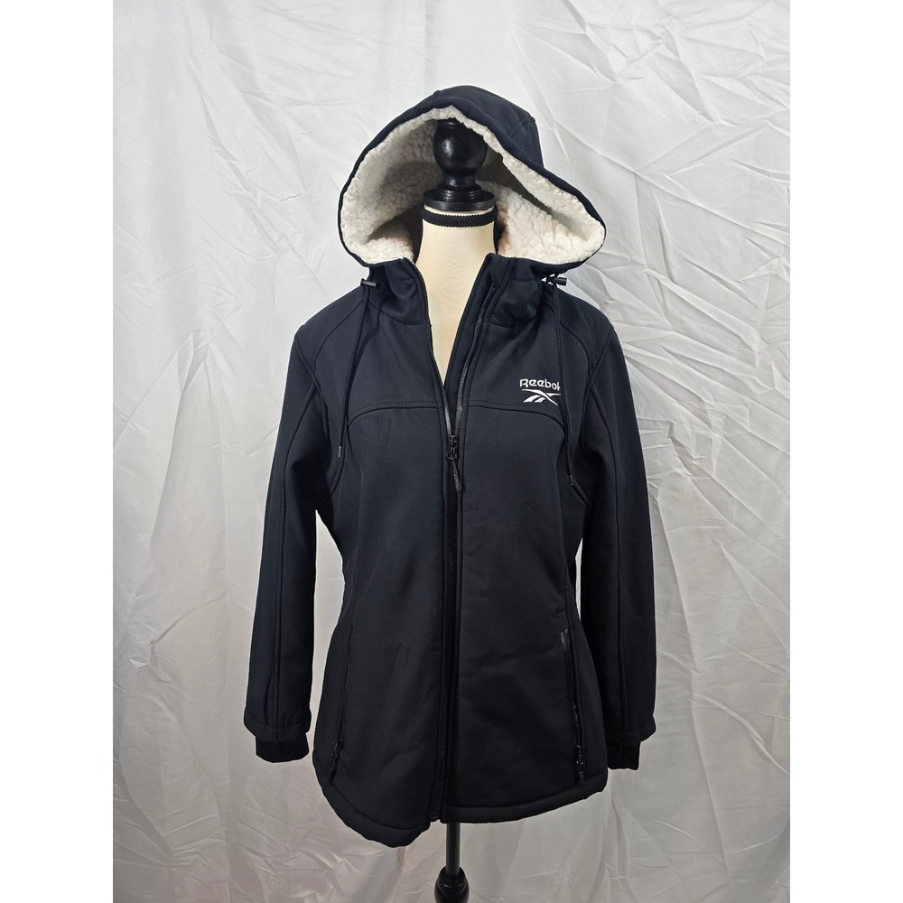 Reebok Womens Black Sherpa Lined Hooded Softshell Jacket Size L